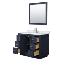 Load image into Gallery viewer, Wyndham Miranda 42 Inch Single Bathroom Vanity in Dark Blue, White Carrara Marble Countertop, Undermount Square Sink, Brushed Nickel Trim, 34 Inch Mirror- Wyndham