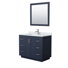 Load image into Gallery viewer, Wyndham Miranda 42 Inch Single Bathroom Vanity in Dark Blue, White Carrara Marble Countertop, Undermount Square Sink, Brushed Nickel Trim, 34 Inch Mirror- Wyndham