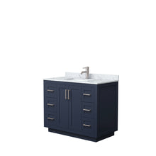 Load image into Gallery viewer, Wyndham Miranda 42 Inch Single Bathroom Vanity in Dark Blue, White Carrara Marble Countertop, Undermount Square Sink, Brushed Nickel Trim- Wyndham