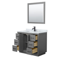 Load image into Gallery viewer, Wyndham Miranda 42 Inch Single Bathroom Vanity in Dark Gray, White Carrara Marble Countertop, Undermount Square Sink, Matte Black Trim, 34 Inch Mirror- Wyndham