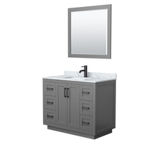 Load image into Gallery viewer, Wyndham Miranda 42 Inch Single Bathroom Vanity in Dark Gray, White Carrara Marble Countertop, Undermount Square Sink, Matte Black Trim, 34 Inch Mirror- Wyndham