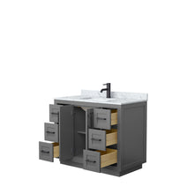 Load image into Gallery viewer, Wyndham Miranda 42 Inch Single Bathroom Vanity in Dark Gray, White Carrara Marble Countertop, Undermount Square Sink, Matte Black Trim- Wyndham