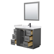 Load image into Gallery viewer, Wyndham Miranda 42 Inch Single Bathroom Vanity in Dark Gray, White Cultured Marble Countertop, Undermount Square Sink, Matte Black Trim, 34 Inch Mirror- Wyndham