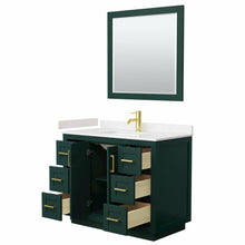 Load image into Gallery viewer, Wyndham Miranda 42 Inch Single Bathroom Vanity in Green, Light-Vein Carrara Cultured Marble Countertop, Undermount Square Sink, Brushed Gold Trim, 34 Inch Mirror- Wyndham