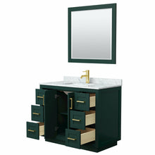 Load image into Gallery viewer, Wyndham Miranda 42 Inch Single Bathroom Vanity in Green, White Carrara Marble Countertop, Undermount Square Sink, Brushed Gold Trim, 34 Inch Mirror- Wyndham