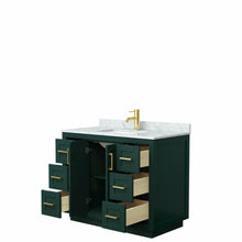 Load image into Gallery viewer, Wyndham Miranda 42 Inch Single Bathroom Vanity in Green, White Carrara Marble Countertop, Undermount Square Sink, Brushed Gold Trim- Wyndham