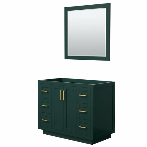 Wyndham Miranda 42 Inch Single Bathroom Vanity in Green, No Countertop, No Sink, Brushed Gold Trim, 34 Inch Mirror- Wyndham