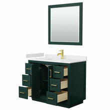 Load image into Gallery viewer, Wyndham Miranda 42 Inch Single Bathroom Vanity in Green, White Cultured Marble Countertop, Undermount Square Sink, Brushed Gold Trim, 34 Inch Mirror- Wyndham