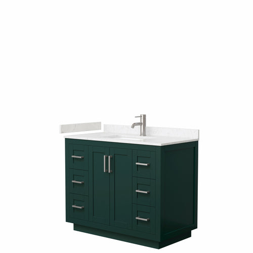 Wyndham Miranda 42 Inch Single Bathroom Vanity in Green, Light-Vein Carrara Cultured Marble Countertop, Undermount Square Sink, Brushed Nickel Trim- Wyndham