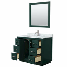Load image into Gallery viewer, Wyndham Miranda 42 Inch Single Bathroom Vanity in Green, White Carrara Marble Countertop, Undermount Square Sink, Brushed Nickel Trim, 34 Inch Mirror- Wyndham