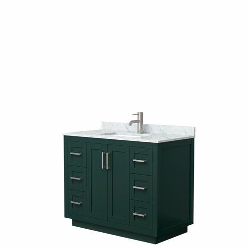 Wyndham Miranda 42 Inch Single Bathroom Vanity in Green, White Carrara Marble Countertop, Undermount Square Sink, Brushed Nickel Trim- Wyndham