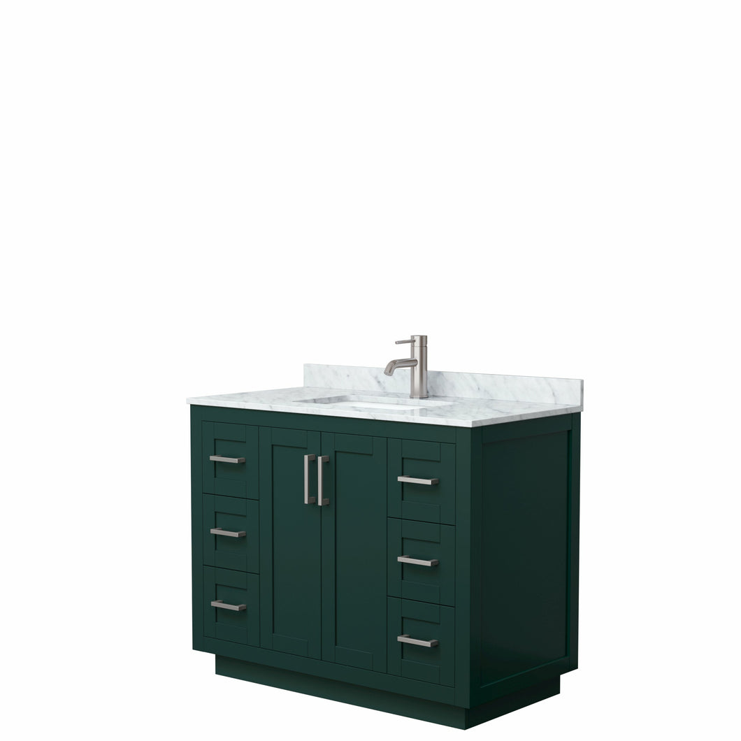Wyndham Miranda 42 Inch Single Bathroom Vanity in Green, White Carrara Marble Countertop, Undermount Square Sink, Brushed Nickel Trim- Wyndham