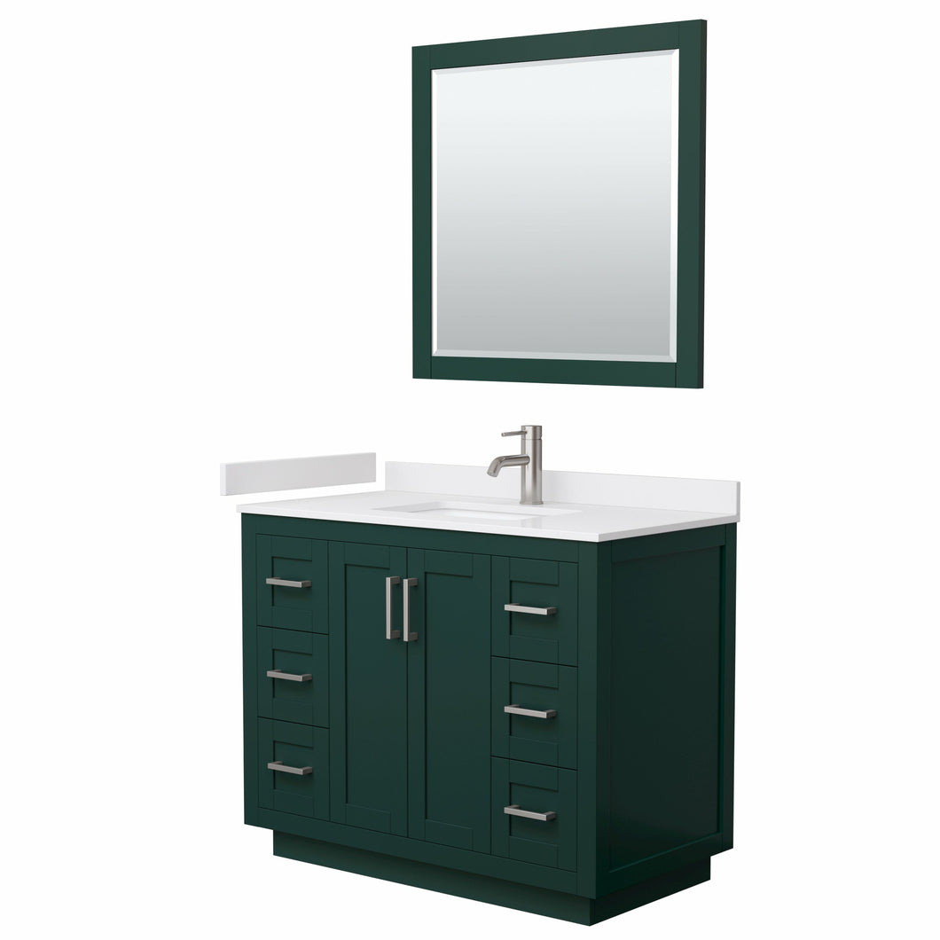 Wyndham Miranda 42 Inch Single Bathroom Vanity in Green, White Cultured Marble Countertop, Undermount Square Sink, Brushed Nickel Trim, 34 Inch Mirror- Wyndham