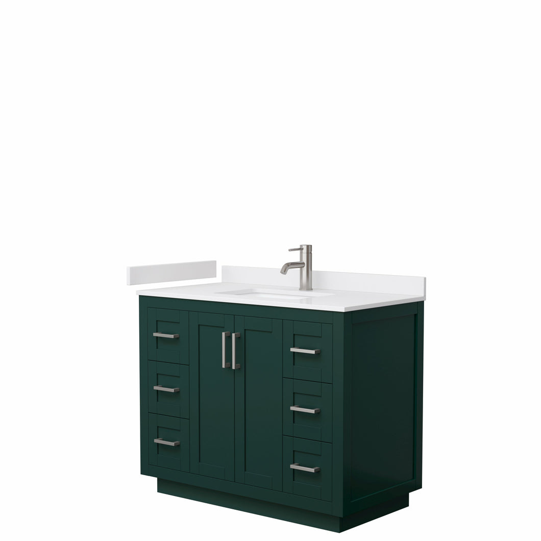 Wyndham Miranda 42 Inch Single Bathroom Vanity in Green, White Cultured Marble Countertop, Undermount Square Sink, Brushed Nickel Trim- Wyndham