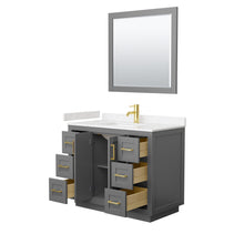 Load image into Gallery viewer, Wyndham Miranda 42 Inch Single Bathroom Vanity in Dark Gray, Light-Vein Carrara Cultured Marble Countertop, Undermount Square Sink, Brushed Gold Trim, 34 Inch Mirror- Wyndham