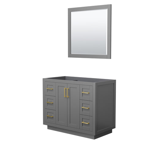Wyndham Miranda 42 Inch Single Bathroom Vanity in Dark Gray, No Countertop, No Sink, Brushed Gold Trim, 34 Inch Mirror- Wyndham