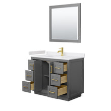 Load image into Gallery viewer, Wyndham Miranda 42 Inch Single Bathroom Vanity in Dark Gray, White Cultured Marble Countertop, Undermount Square Sink, Brushed Gold Trim, 34 Inch Mirror- Wyndham