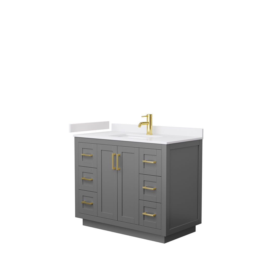 Wyndham Miranda 42 Inch Single Bathroom Vanity in Dark Gray, White Cultured Marble Countertop, Undermount Square Sink, Brushed Gold Trim- Wyndham