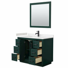 Load image into Gallery viewer, Wyndham Miranda 42 Inch Single Bathroom Vanity in Green, Light-Vein Carrara Cultured Marble Countertop, Undermount Square Sink, Matte Black Trim, 34 Inch Mirror- Wyndham