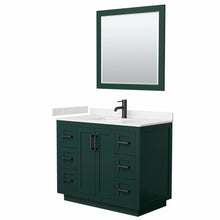 Load image into Gallery viewer, Wyndham Miranda 42 Inch Single Bathroom Vanity in Green, Light-Vein Carrara Cultured Marble Countertop, Undermount Square Sink, Matte Black Trim, 34 Inch Mirror- Wyndham