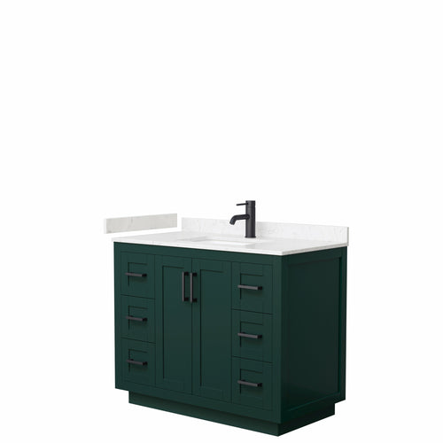 Wyndham Miranda 42 Inch Single Bathroom Vanity in Green, Light-Vein Carrara Cultured Marble Countertop, Undermount Square Sink, Matte Black Trim- Wyndham