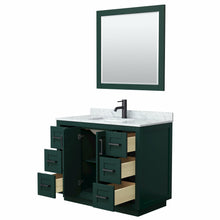 Load image into Gallery viewer, Wyndham Miranda 42 Inch Single Bathroom Vanity in Green, White Carrara Marble Countertop, Undermount Square Sink, Matte Black Trim, 34 Inch Mirror- Wyndham