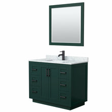 Load image into Gallery viewer, Wyndham Miranda 42 Inch Single Bathroom Vanity in Green, White Carrara Marble Countertop, Undermount Square Sink, Matte Black Trim, 34 Inch Mirror- Wyndham