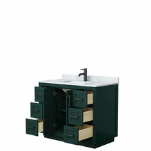 Load image into Gallery viewer, Wyndham Miranda 42 Inch Single Bathroom Vanity in Green, White Carrara Marble Countertop, Undermount Square Sink, Matte Black Trim- Wyndham