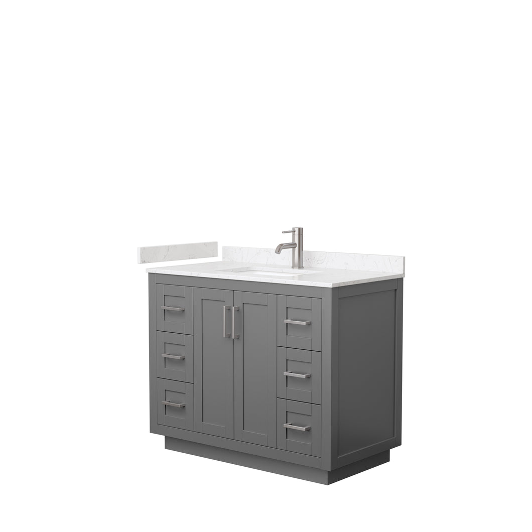 Wyndham Miranda 42 Inch Single Bathroom Vanity in Dark Gray, Light-Vein Carrara Cultured Marble Countertop, Undermount Square Sink, Brushed Nickel Trim- Wyndham
