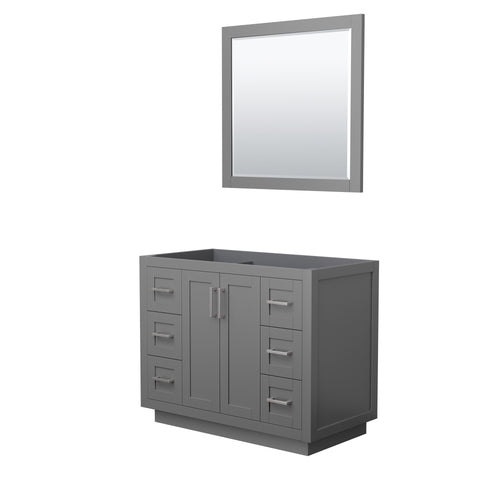 Wyndham Miranda 42 Inch Single Bathroom Vanity in Dark Gray, No Countertop, No Sink, Brushed Nickel Trim, 34 Inch Mirror- Wyndham