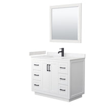 Load image into Gallery viewer, Wyndham Miranda 42 Inch Single Bathroom Vanity in White, Light-Vein Carrara Cultured Marble Countertop, Undermount Square Sink, Matte Black Trim, 34 Inch Mirror- Wyndham
