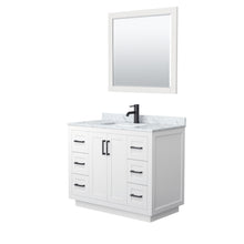 Load image into Gallery viewer, Wyndham Miranda 42 Inch Single Bathroom Vanity in White, White Carrara Marble Countertop, Undermount Square Sink, Matte Black Trim, 34 Inch Mirror- Wyndham