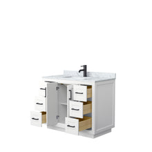 Load image into Gallery viewer, Wyndham Miranda 42 Inch Single Bathroom Vanity in White, White Carrara Marble Countertop, Undermount Square Sink, Matte Black Trim- Wyndham