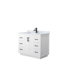 Load image into Gallery viewer, Wyndham Miranda 42 Inch Single Bathroom Vanity in White, White Carrara Marble Countertop, Undermount Square Sink, Matte Black Trim- Wyndham