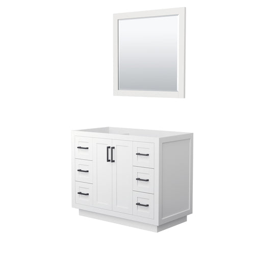 Wyndham Miranda 42 Inch Single Bathroom Vanity in White, No Countertop, No Sink, Matte Black Trim, 34 Inch Mirror- Wyndham