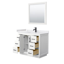 Load image into Gallery viewer, Wyndham Miranda 42 Inch Single Bathroom Vanity in White, White Cultured Marble Countertop, Undermount Square Sink, Matte Black Trim, 34 Inch Mirror- Wyndham