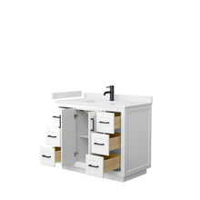 Load image into Gallery viewer, Wyndham Miranda 42 Inch Single Bathroom Vanity in White, White Cultured Marble Countertop, Undermount Square Sink, Matte Black Trim- Wyndham