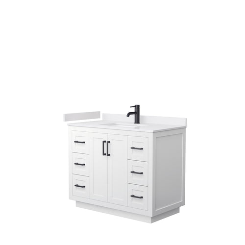 Wyndham Miranda 42 Inch Single Bathroom Vanity in White, White Cultured Marble Countertop, Undermount Square Sink, Matte Black Trim- Wyndham