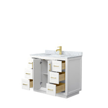 Load image into Gallery viewer, Wyndham Miranda 42 Inch Single Bathroom Vanity in White, White Carrara Marble Countertop, Undermount Square Sink, Brushed Gold Trim- Wyndham