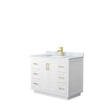 Load image into Gallery viewer, Wyndham Miranda 42 Inch Single Bathroom Vanity in White, White Carrara Marble Countertop, Undermount Square Sink, Brushed Gold Trim- Wyndham
