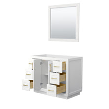 Load image into Gallery viewer, Wyndham Miranda 42 Inch Single Bathroom Vanity in White, No Countertop, No Sink, Brushed Gold Trim, 34 Inch Mirror- Wyndham
