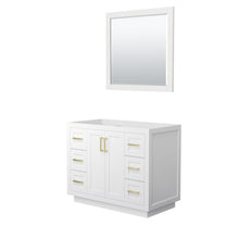 Load image into Gallery viewer, Wyndham Miranda 42 Inch Single Bathroom Vanity in White, No Countertop, No Sink, Brushed Gold Trim, 34 Inch Mirror- Wyndham