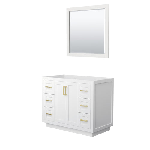 Wyndham Miranda 42 Inch Single Bathroom Vanity in White, No Countertop, No Sink, Brushed Gold Trim, 34 Inch Mirror- Wyndham