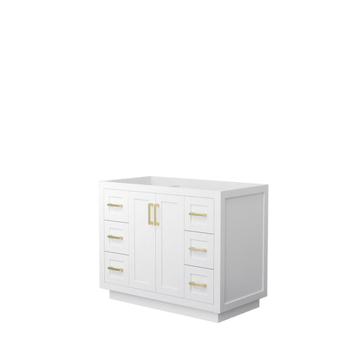 Wyndham Miranda 42 Inch Single Bathroom Vanity in White, No Countertop, No Sink, Brushed Gold Trim- Wyndham
