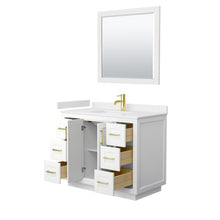 Load image into Gallery viewer, Wyndham Miranda 42 Inch Single Bathroom Vanity in White, White Cultured Marble Countertop, Undermount Square Sink, Brushed Gold Trim, 34 Inch Mirror- Wyndham