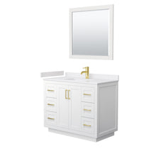 Load image into Gallery viewer, Wyndham Miranda 42 Inch Single Bathroom Vanity in White, White Cultured Marble Countertop, Undermount Square Sink, Brushed Gold Trim, 34 Inch Mirror- Wyndham