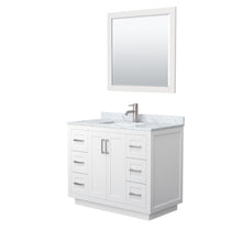 Load image into Gallery viewer, Wyndham Miranda 42 Inch Single Bathroom Vanity in White, White Carrara Marble Countertop, Undermount Square Sink, Brushed Nickel Trim, 34 Inch Mirror- Wyndham