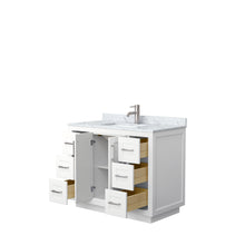 Load image into Gallery viewer, Wyndham Miranda 42 Inch Single Bathroom Vanity in White, White Carrara Marble Countertop, Undermount Square Sink, Brushed Nickel Trim- Wyndham