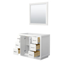 Load image into Gallery viewer, Wyndham Miranda 42 Inch Single Bathroom Vanity in White, No Countertop, No Sink, Brushed Nickel Trim, 34 Inch Mirror- Wyndham