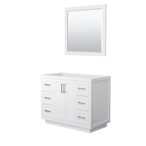 Wyndham Miranda 42 Inch Single Bathroom Vanity in White, No Countertop, No Sink, Brushed Nickel Trim, 34 Inch Mirror- Wyndham